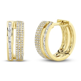 Shy Creation Baguette & Round-Cut Diamond Huggie Hoop Earrings 1/2 ct tw 14K Yellow Gold SC55005696