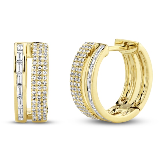 Shy Creation Baguette & Round-Cut Diamond Huggie Hoop Earrings 1/2 ct tw 14K Yellow Gold SC55005696