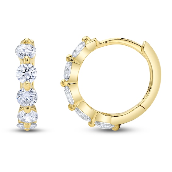 Shy Creation Diamond Huggie Hoop Earrings 7/8 ct tw 14K Yellow Gold SC55023230V2