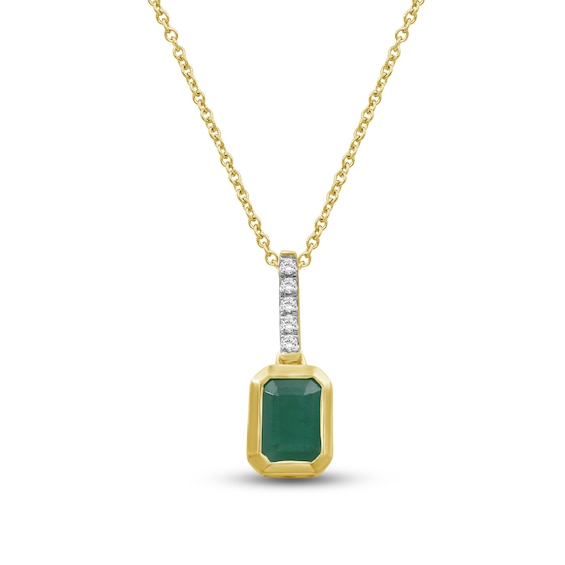Emerald-Cut Natural Emerald & Diamond Necklace 1/20 ct tw 14K Yellow Gold 18"