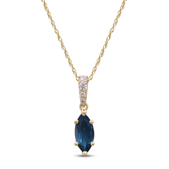 Marquise-Cut Natural London Blue Topaz & Diamond Necklace 1/20 ct tw 14K Yellow Gold 18"