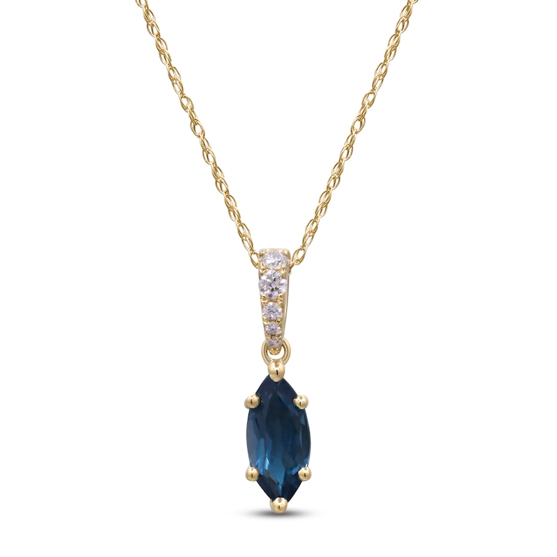 Main Image 1 of Marquise-Cut Natural London Blue Topaz & Diamond Necklace 1/20 ct tw 14K Yellow Gold 18"