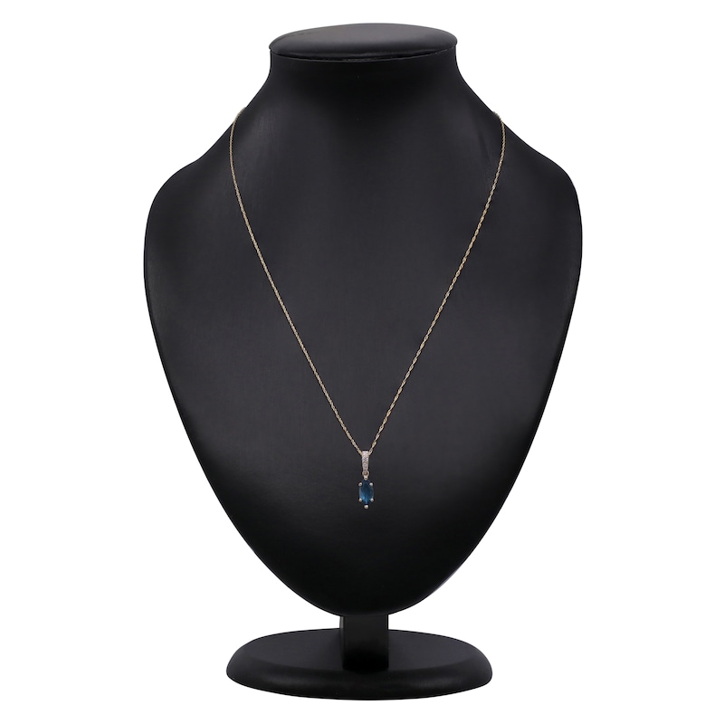 Main Image 3 of Marquise-Cut Natural London Blue Topaz & Diamond Necklace 1/20 ct tw 14K Yellow Gold 18"