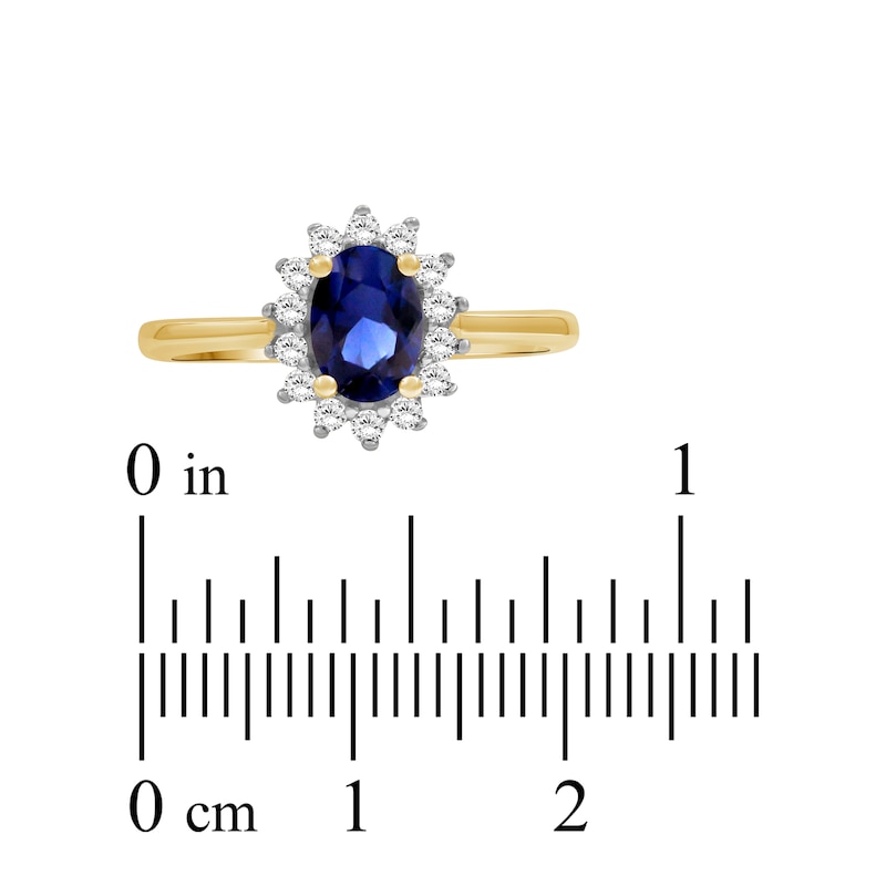 Main Image 3 of Oval-Cut Natural Blue Sapphire & Diamond Starburst Halo Ring 1/5 ct tw 14K Yellow Gold