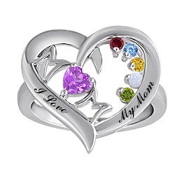 Birthstone Family & Mother's Heart Ring (2-6 Stones and 2 Lines)