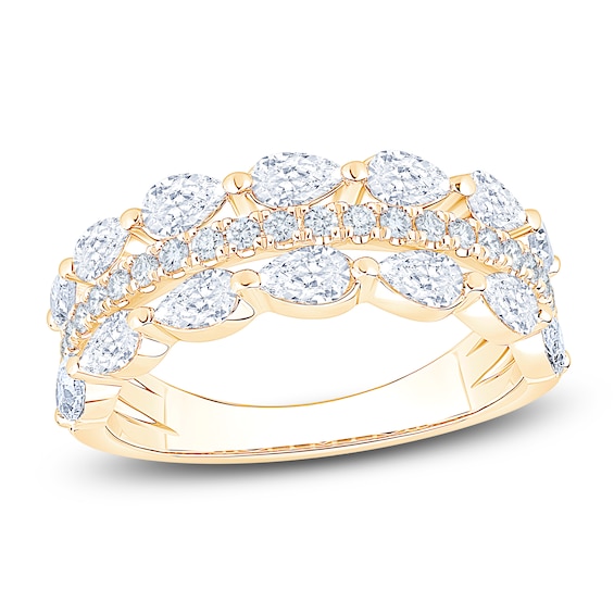 Pear-Shaped & Round-Cut Lab-Grown Diamond Three-Row Anniversary Ring 1-1/2 ct tw 14K Yellow Gold