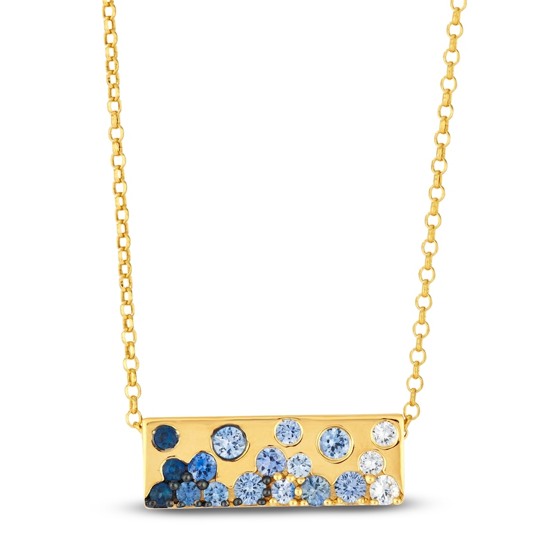 Main Image 1 of Le Vian Tramonto D'Oro Denim Ombré Sapphire Bar Necklace 14K Honey Gold 18"