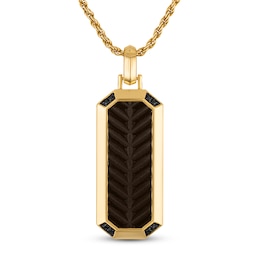 1933 by Esquire Men's Black Diamond Octagon Necklace 1/20 ct tw 14K Yellow Gold-Plated Sterling Silver & Brown Titanium 22"