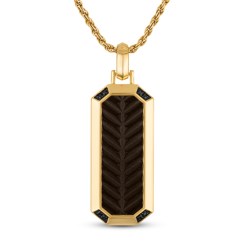 Main Image 1 of 1933 by Esquire Men's Black Diamond Octagon Necklace 1/20 ct tw 14K Yellow Gold-Plated Sterling Silver & Brown Titanium 22"