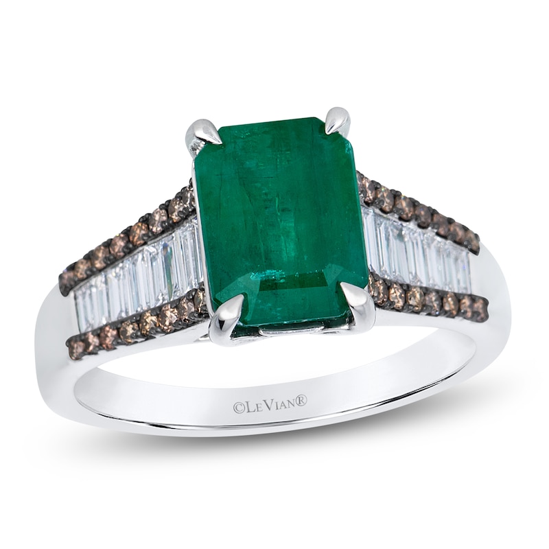 Main Image 1 of Le Vian Rectangle-Cut Natural Emerald Ring 1/2 ct tw Diamonds Platinum
