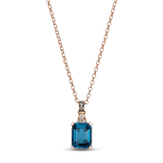 Le Vian Rectangle-Cut Natural London Blue Topaz & Blue Sapphire Hidden Halo Necklace 1/8 ct tw Diamonds 14K Strawberry Gold 19"