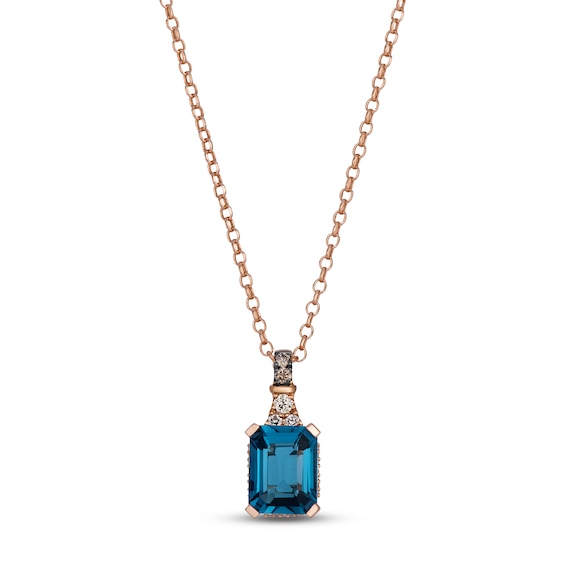Le Vian Rectangle-Cut Natural London Blue Topaz & Blue Sapphire Hidden Halo Necklace 1/8 ct tw Diamonds 14K Strawberry Gold 19"