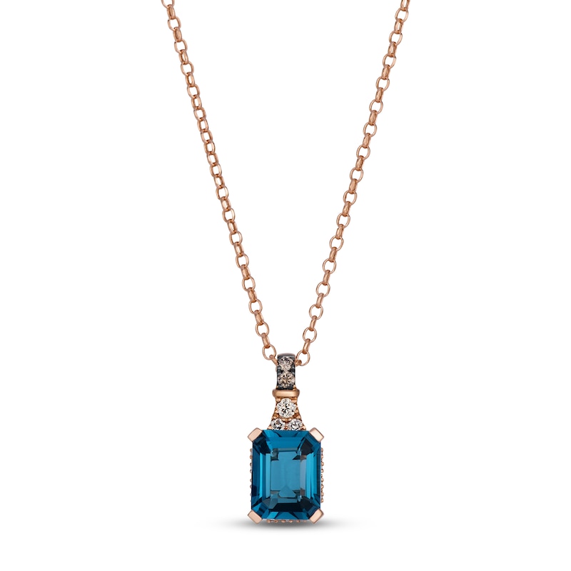 Main Image 1 of Le Vian Rectangle-Cut Natural London Blue Topaz & Blue Sapphire Hidden Halo Necklace 1/8 ct tw Diamonds 14K Strawberry Gold 19"