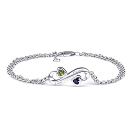 Birthstone Couple's Heart Adjustable Bracelet (2 Stones and Lines)