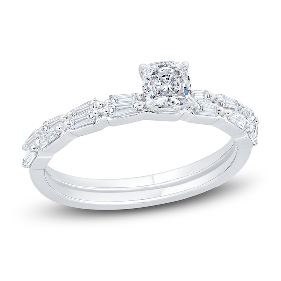Diamond Bridal Set 3/4 ct tw Cushion/Baguette 14K White Gold