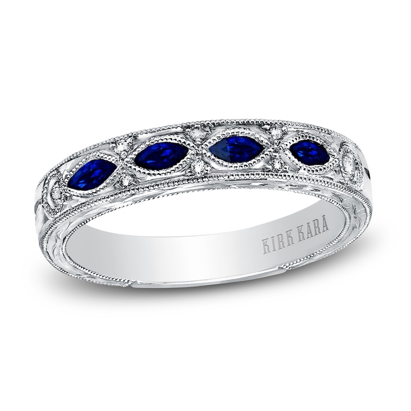 Main Image 1 of Kirk Kara Natural Blue Sapphire Anniversary Band Diamond Accents 14K White Gold