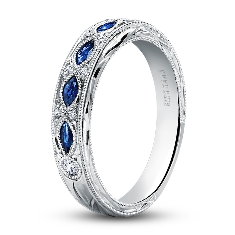 Main Image 2 of Kirk Kara Natural Blue Sapphire Anniversary Band Diamond Accents 14K White Gold