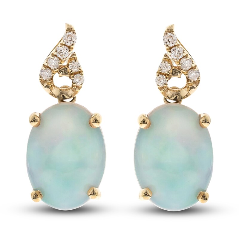 Main Image 1 of Natural Opal Dangle Earrings 1/20 ct tw Round 10K Yellow Gold