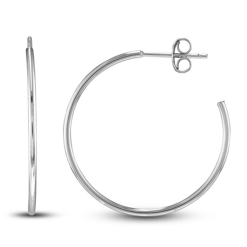 Main Image 2 of Round Wire Hoop Earrings 14K White Gold 25mm