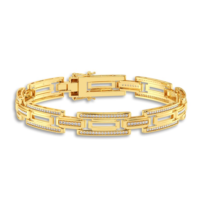 Main Image 1 of Men's Diamond Bracelet 1 ct tw Round 14K Yellow Gold 8.5"