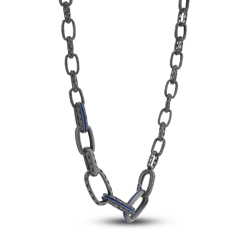 Men's Solid Curb Chain Necklace Black Ion-Plated Stainless Steel 8mm 22