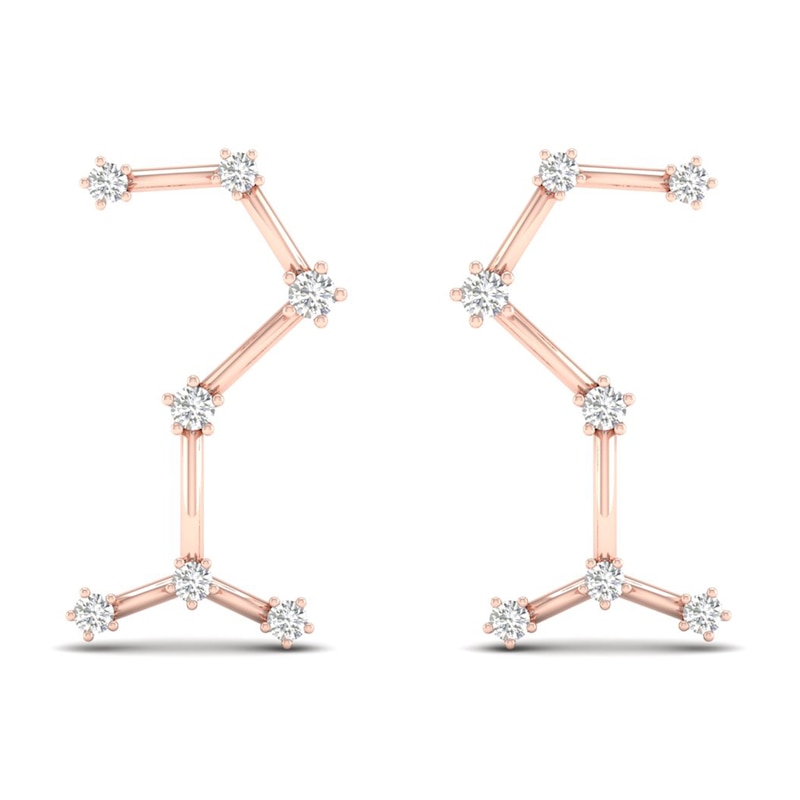 Diamond Scorpio Constellation Earrings 1/8 ct tw Round 14K Rose Gold