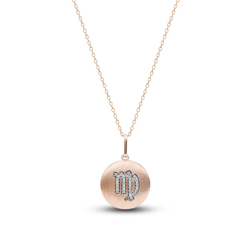 Main Image 1 of Diamond Virgo Zodiac Pendant Necklace 1/10 ct tw Round 14K Rose Gold