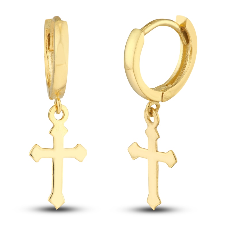 Main Image 1 of Cross Dangle Drop Earrings 14K Yellow Gold