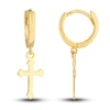 Cross Dangle Hoop Earrings 14K Yellow Gold
