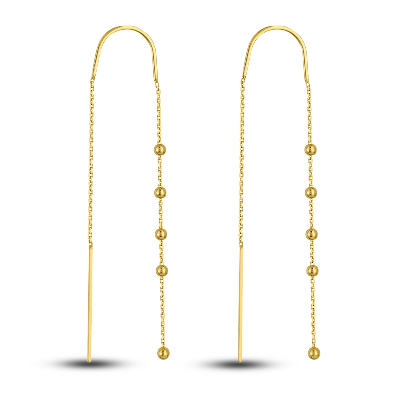 Beaded Threader Earrings 14K Yellow Gold