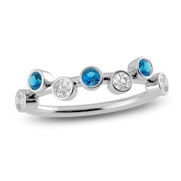 Juliette Maison Natural White Sapphire & Natural Blue Zircon Ring 10K White Gold
