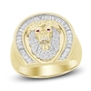 Thumbnail Image 1 of Men's Diamond & Lab-Created Ruby Lion Ring 1/2 ct tw Round/Baguette 10K Yellow Gold