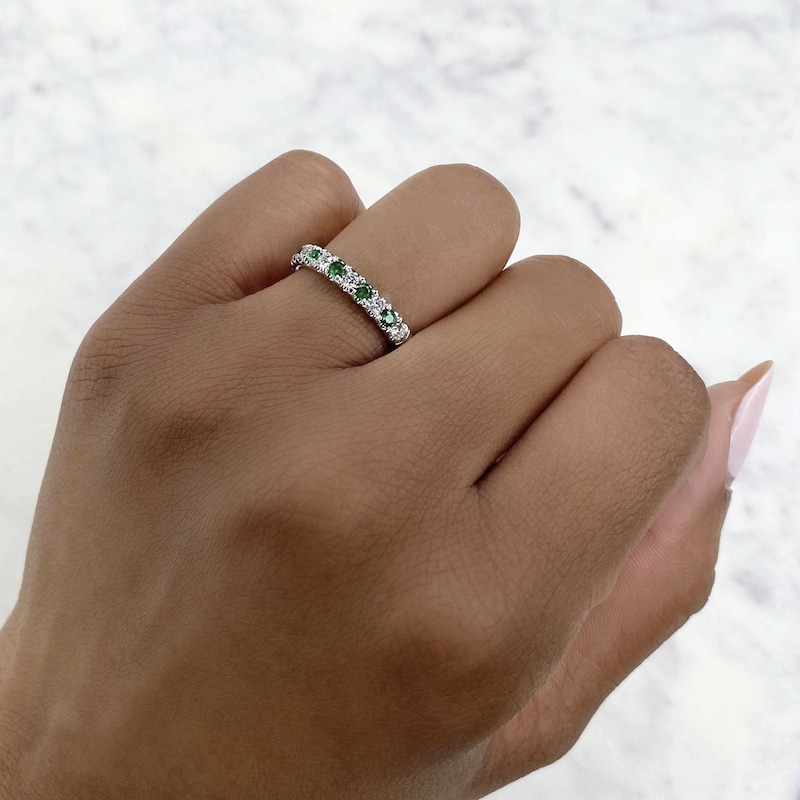 Main Image 4 of Shy Creation Natural Emerald Ring 1/4 ct tw Diamonds 14K White Gold SC22005158