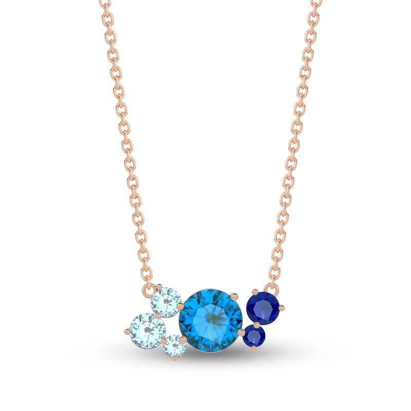 Main Image 1 of Juliette Maison Natural Aquamarine, Blue Zircon, Blue Sapphire Constellation Necklace 10K Rose Gold 18"