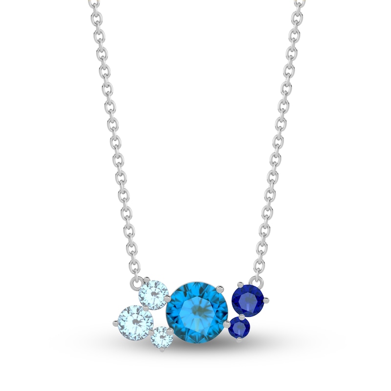 Main Image 1 of Juliette Maison Natural Aquamarine, Blue Zircon, Blue Sapphire Constellation Necklace 10K White Gold 18"