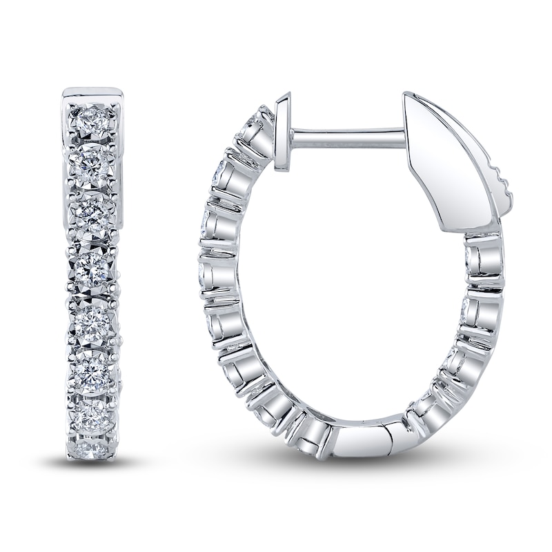 Main Image 2 of Shy Creation Diamond Oval Hoop Earrings 3/8 ct tw Round 14K White Gold SC55009478H0.75