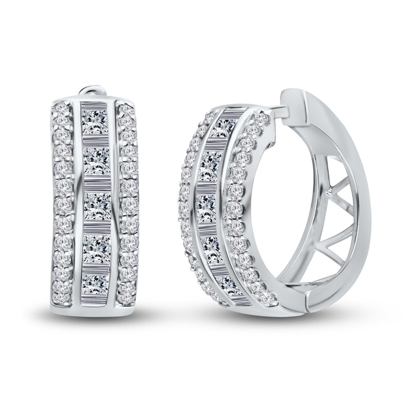 Main Image 1 of Kallati Diamond Hoop Earrings 1 ct tw Round/Princess/Baguette 14K White Gold