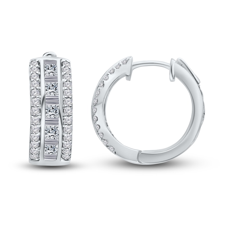 Main Image 2 of Kallati Diamond Hoop Earrings 1 ct tw Round/Princess/Baguette 14K White Gold