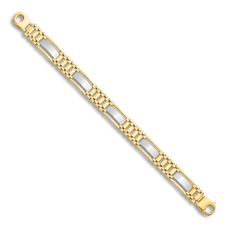 Main Image 2 of Men's High-Polish Open Hollow Link Chain Bracelet 14K Two-Tone Gold 8.5"