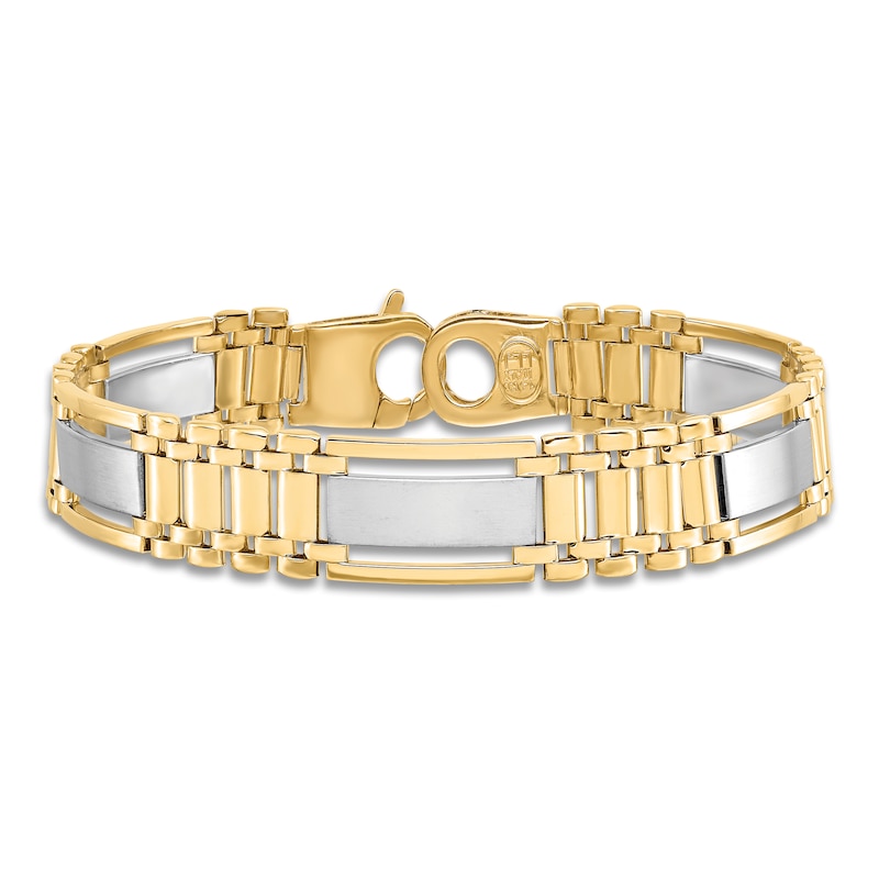 Main Image 3 of Men's High-Polish Open Hollow Link Chain Bracelet 14K Two-Tone Gold 8.5"