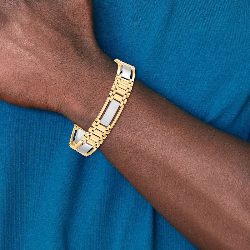 Main Image 4 of Men's High-Polish Open Hollow Link Chain Bracelet 14K Two-Tone Gold 8.5"
