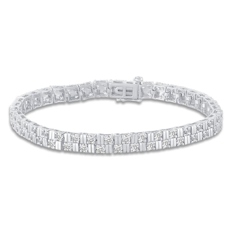 Main Image 1 of Diamond Double Row Tennis Bracelet 4 ct tw Round 14K White Gold 7"