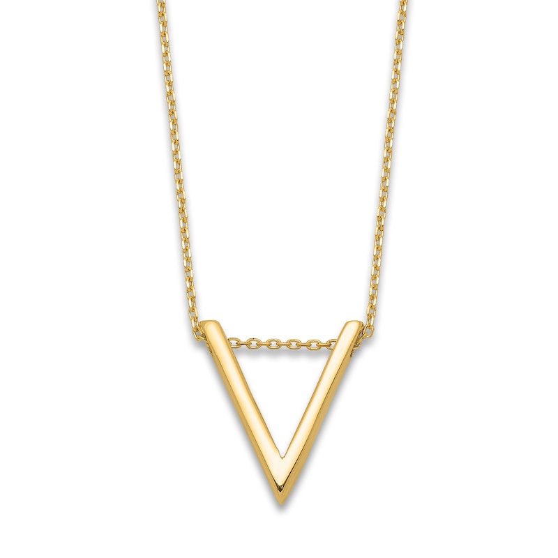 Main Image 1 of High-Polish V Necklace 14K Yellow Gold 17"
