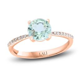 LALI Jewels Natural Aquamarine Engagement Ring 1/15 ct t Diamonds 14K Rose Gold