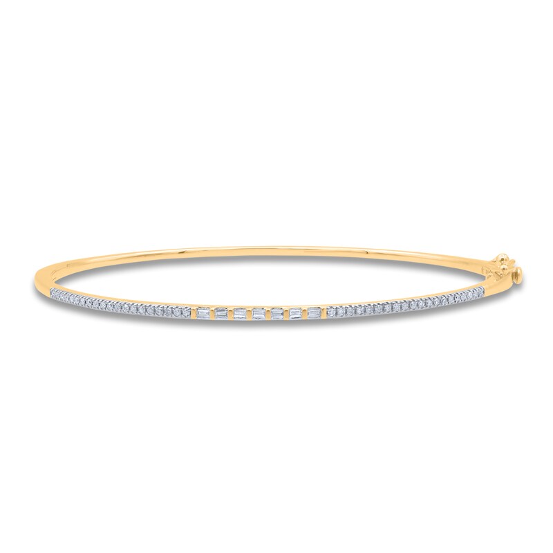 Diamond Bangle Bracelet 1/4 ct tw Round/Baguette 14K Yellow Gold 7"
