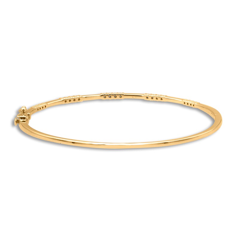 Diamond Bangle Bracelet 1/4 ct tw Round/Baguette 14K Yellow Gold 7"