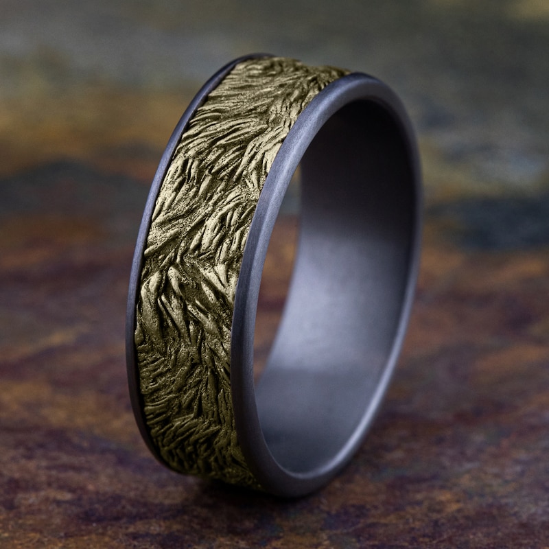 Main Image 4 of Men's Lion's Mane Wedding Band Tantalum/14K Yellow Gold 7.5mm