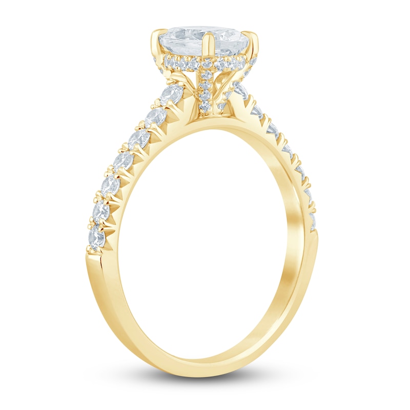 Main Image 2 of Diamond Hidden Halo Engagement Ring 1-1/2 ct tw Oval/Round 14K Yellow Gold