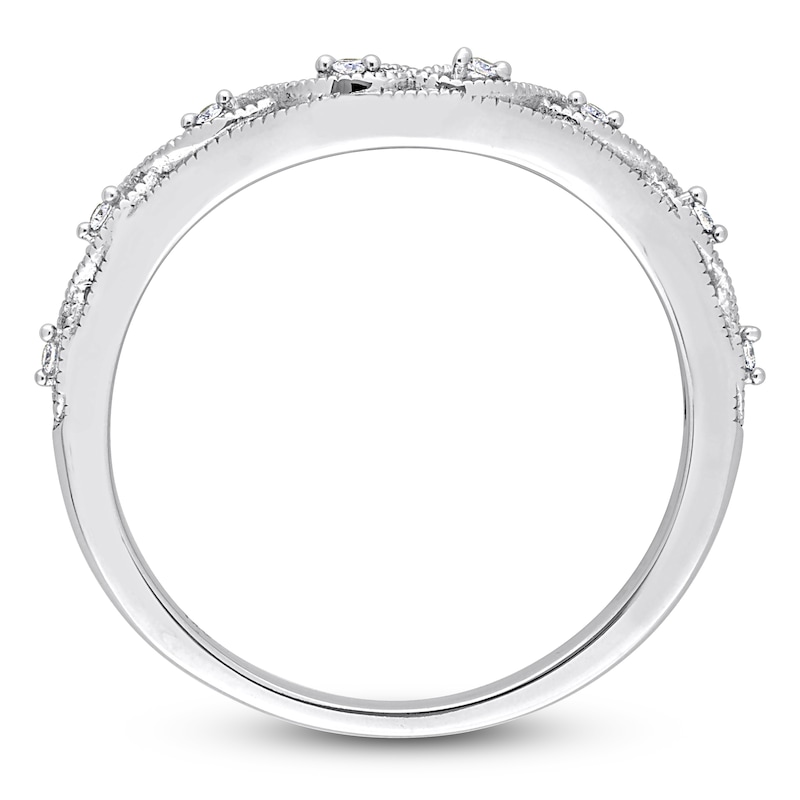 Main Image 3 of Milgrain Contour Wedding Band Diamond Accents 14K White Gold