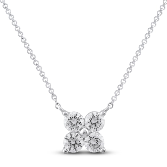 Diamond 4Stone Necklace 34 ct tw Round 14K White Gold
